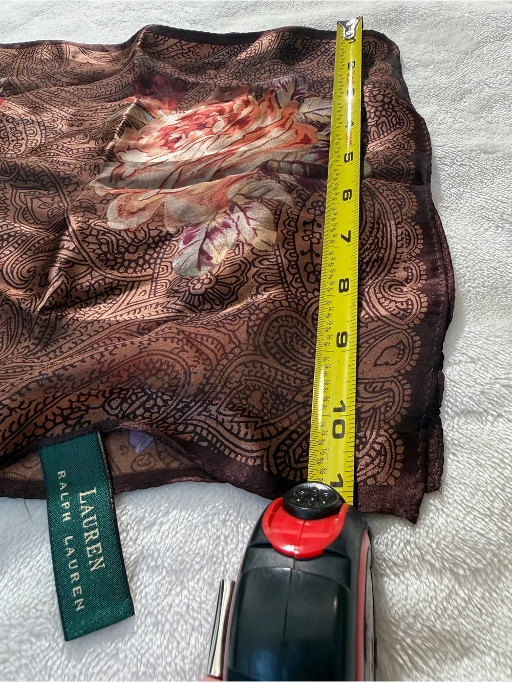 Lauren Ralph Lauren 100% Silk Scarf Brown Floral Paisley Print Vintage Style